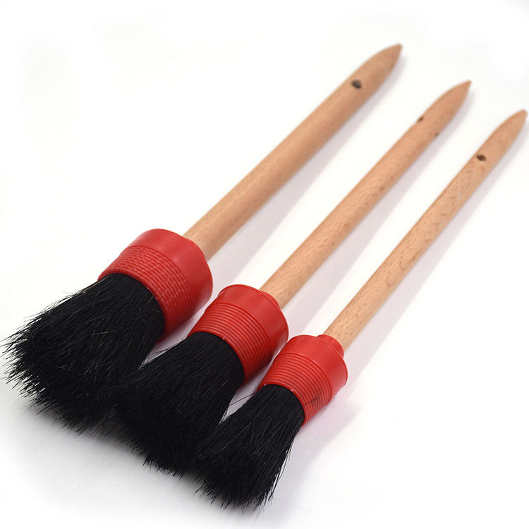 Black Red Car Detailing Brushes Dust Cleaning Brush Set Synthetic Fiber Material